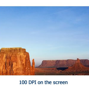 Image resolution 100 dpi on screen
